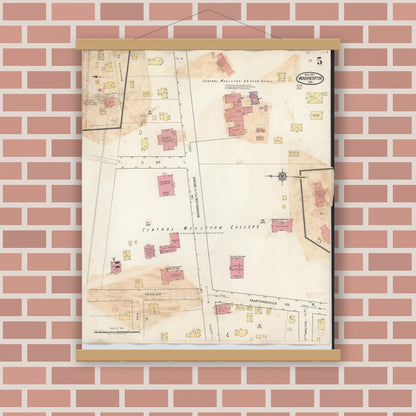 Old map wall art mockup — magnetic wood frame on brick wall — Sanborn Fire Insurance Map from Warrenton, Warren County, Missouri (1932), Sheet #0005