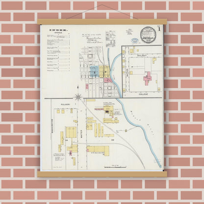 Old map wall art mockup — magnetic wood frame on brick wall — Sanborn Fire Insurance Map from Grayville, White And Edwards Counties, Illinois (1894) - Complete Map Set