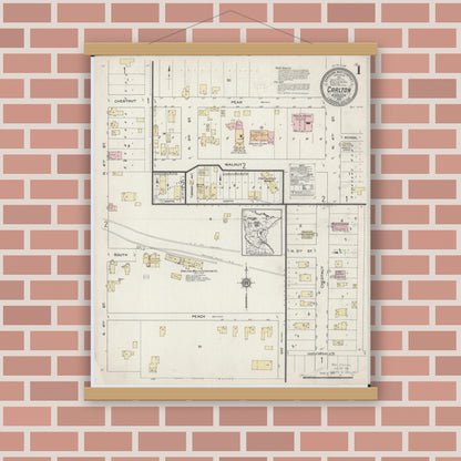 Old map wall art mockup — magnetic wood frame on brick wall — Sanborn Fire Insurance Map from Carlton, Carlton County, Minnesota (1914) - Complete Map Set