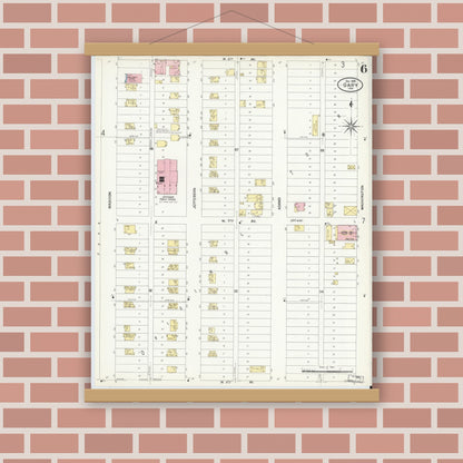 Old map wall art mockup — magnetic wood frame on brick wall — Sanborn Fire Insurance Map from Gary, Lake County, Indiana (1908), Sheet #0006