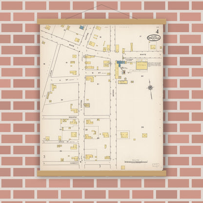 Old map wall art mockup — magnetic wood frame on brick wall — Sanborn Fire Insurance Map from Graceville, Jackson County, Florida (1922), Sheet #0004