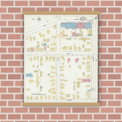 Old map wall art mockup — magnetic wood frame on brick wall — Sanborn Fire Insurance Map from Medina, Orleans County, New York (1898), Sheet #0003