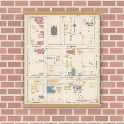 Old map wall art mockup — magnetic wood frame on brick wall — Sanborn Fire Insurance Map from Bradentown, Manatee County, Florida (1922), Sheet #0006