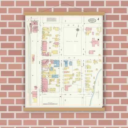 Old map wall art mockup — magnetic wood frame on brick wall — Sanborn Fire Insurance Map from Honesdale, Wayne County, Pennsylvania (1912), Sheet #0004