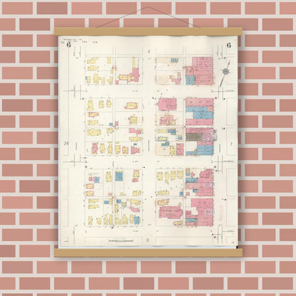 Old map wall art mockup — magnetic wood frame on brick wall — Sanborn Fire Insurance Map from Michigan City, La Porte County, Indiana (1948), Sheet #0006