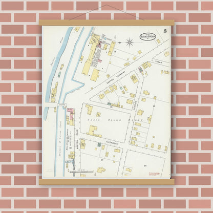 Old map wall art mockup — magnetic wood frame on brick wall — Sanborn Fire Insurance Map from Bound Brook, Somerset County, New Jersey (1895), Sheet #0003