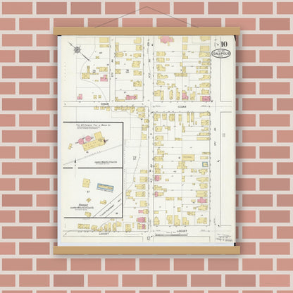 Old map wall art mockup — magnetic wood frame on brick wall — Sanborn Fire Insurance Map from Gallipolis, Gallia County, Ohio (1916), Sheet #0010