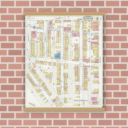 Old map wall art mockup — magnetic wood frame on brick wall — Sanborn Fire Insurance Map from Turtle Creek Valley, Allegheny County, Pennsylvania (1919), Sheet #0003