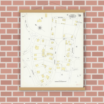 Old map wall art mockup — magnetic wood frame on brick wall — Sanborn Fire Insurance Map from Swampscott, Essex County, Massachusetts (1907), Sheet #0013