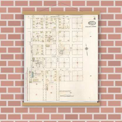 Old map wall art mockup — magnetic wood frame on brick wall — Sanborn Fire Insurance Map from Bartlett, Bell and Williamson Counties, Texas (1940), Sheet #0006