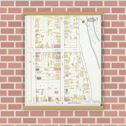 Old map wall art mockup — magnetic wood frame on brick wall — Sanborn Fire Insurance Map from Gallipolis, Gallia County, Ohio (1916), Sheet #0007