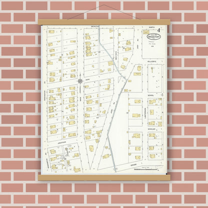 Old map wall art mockup — magnetic wood frame on brick wall — Sanborn Fire Insurance Map from Bridgeport, Lawrence County, Illinois (1912), Sheet #0004