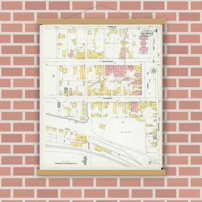 Old map wall art mockup — magnetic wood frame on brick wall — Sanborn Fire Insurance Map from Nelsonville, Athens County, Ohio (1900), Sheet #0004