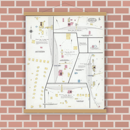 Old map wall art mockup — magnetic wood frame on brick wall — Sanborn Fire Insurance Map from Farmington, Fulton County, Illinois (1918), Sheet #0005
