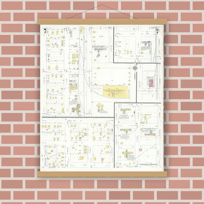 Old map wall art mockup — magnetic wood frame on brick wall — Sanborn Fire Insurance Map from Lamesa, Dawson County, Texas (1932), Sheet #0007