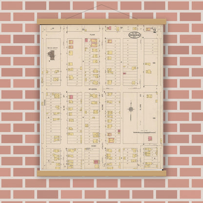 Old map wall art mockup — magnetic wood frame on brick wall — Sanborn Fire Insurance Map from Dennison, Tuscarawas County, Ohio (1921), Sheet #0002