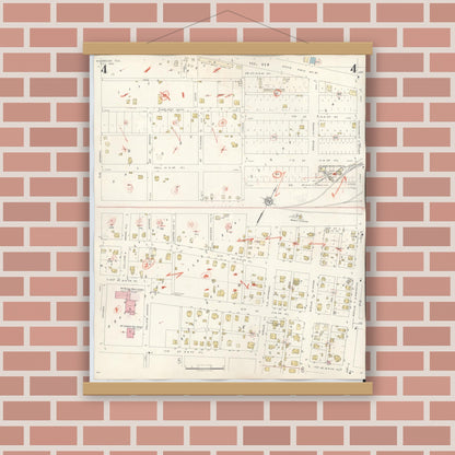 Old map wall art mockup — magnetic wood frame on brick wall — Sanborn Fire Insurance Map from McGregor, McLennan County, Texas (1942), Sheet #0004