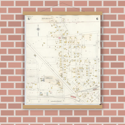 Old map wall art mockup — magnetic wood frame on brick wall — Sanborn Fire Insurance Map from Commerce, Hunt County, Texas (1940), Sheet #0006