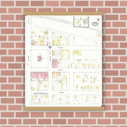 Old map wall art mockup — magnetic wood frame on brick wall — Sanborn Fire Insurance Map from Afton, Union County, Iowa (1913), Sheet #0003