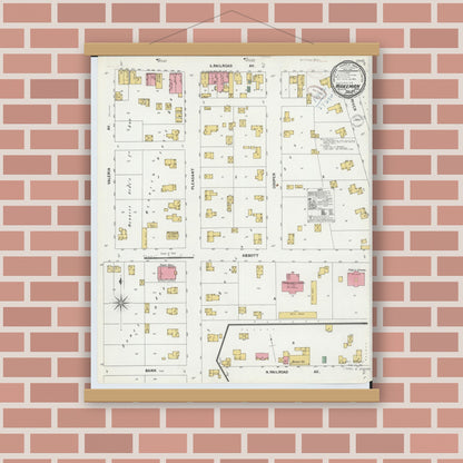 Old map wall art mockup — magnetic wood frame on brick wall — Sanborn Fire Insurance Map from Wakeman, Huron County, Ohio (1899), Sheet #0001