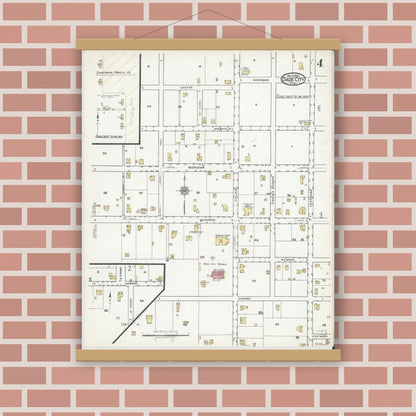 Old map wall art mockup — magnetic wood frame on brick wall — Sanborn Fire Insurance Map from Dade City, Pasco County, Florida (1920), Sheet #0004