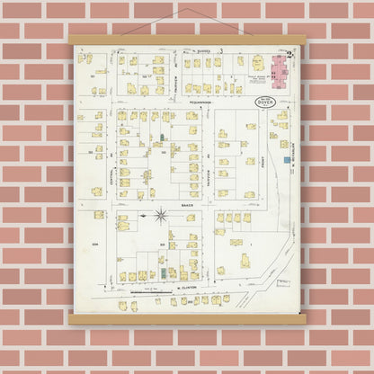 Old map wall art mockup — magnetic wood frame on brick wall — Sanborn Fire Insurance Map from Dover, Morris County, New Jersey (1909) - Complete Map Set