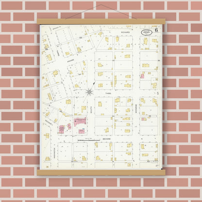 Old map wall art mockup — magnetic wood frame on brick wall — Sanborn Fire Insurance Map from Henry, Marshall County, Illinois (1907), Sheet #0006