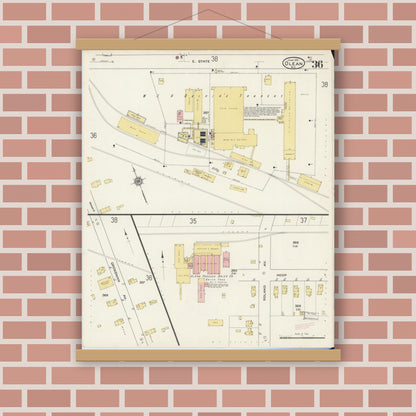 Old map wall art mockup — magnetic wood frame on brick wall — Sanborn Fire Insurance Map from Olean, Cattaraugus County, New York (1915), Sheet #0036
