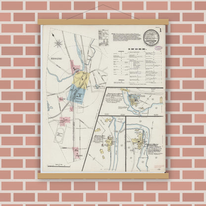 Old map wall art mockup — magnetic wood frame on brick wall — Sanborn Fire Insurance Map from Chatham, Columbia County, New York (1886) - Complete Map Set