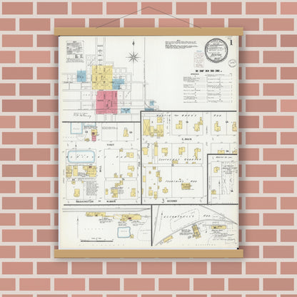 Old map wall art mockup — magnetic wood frame on brick wall — Sanborn Fire Insurance Map from Benton, Franklin County, Illinois (1900) - Complete Map Set