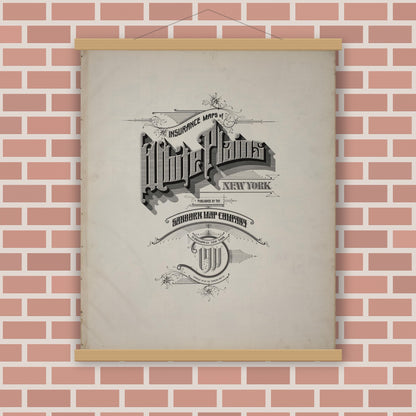 Old map wall art mockup — magnetic wood frame on brick wall — Sanborn Fire Insurance Map from White Plains, Westchester County, New York (1911), Sheet #0001