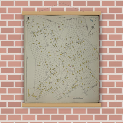 Old map wall art mockup — magnetic wood frame on brick wall — Sanborn Fire Insurance Map from Clark's Summit, Lackawanna County, Pennsylvania (1942), Sheet #0007