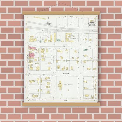 Old map wall art mockup — magnetic wood frame on brick wall — Sanborn Fire Insurance Map from Sheffield, Bureau County, Illinois (1901), Sheet #0003