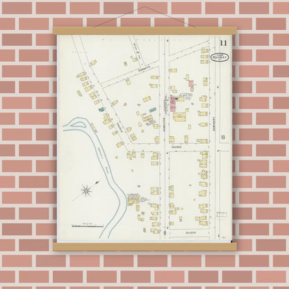 Old map wall art mockup — magnetic wood frame on brick wall — Sanborn Fire Insurance Map from Rahway, Union County, New Jersey (1896), Sheet #0011
