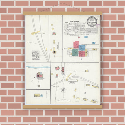 Old map wall art mockup — magnetic wood frame on brick wall — Sanborn Fire Insurance Map from Ely, Saint Louis County, Minnesota (1906) - Complete Map Set