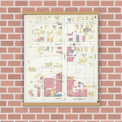 Old map wall art mockup — magnetic wood frame on brick wall — Sanborn Fire Insurance Map from South Haven, Van Buren County, Michigan (1916), Sheet #0004