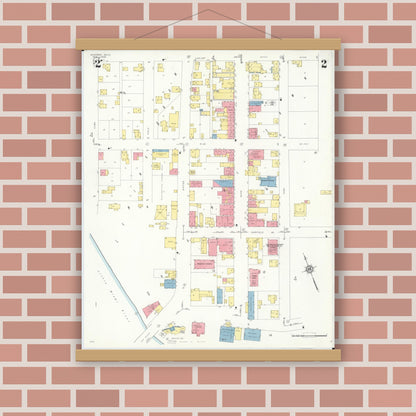 Old map wall art mockup — magnetic wood frame on brick wall — Sanborn Fire Insurance Map from Milford, Clermont And Hamilton County, Ohio (1933), Sheet #0002