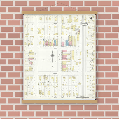 Old map wall art mockup — magnetic wood frame on brick wall — Sanborn Fire Insurance Map from Divernon, Sangamon County, Illinois (1914), Sheet #0002
