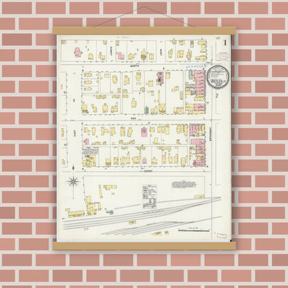 Old map wall art mockup — magnetic wood frame on brick wall — Sanborn Fire Insurance Map from Butler, De Kalb County, Indiana (1897) - Complete Map Set