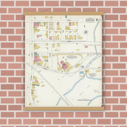 Old map wall art mockup — magnetic wood frame on brick wall — Sanborn Fire Insurance Map from Middletown, Dauphin County, Pennsylvania (1902), Sheet #0002