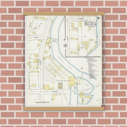 Old map wall art mockup — magnetic wood frame on brick wall — Sanborn Fire Insurance Map from Cheboygan, Cheboygan County, Michigan (1895), Sheet #0008