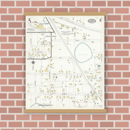 Old map wall art mockup — magnetic wood frame on brick wall — Sanborn Fire Insurance Map from Leesburg, Lake County, Florida (1924), Sheet #0005