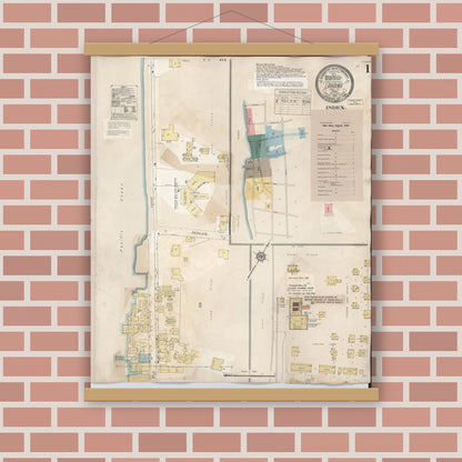 Old map wall art mockup — magnetic wood frame on brick wall — Sanborn Fire Insurance Map from Lahaina, Maui County, Hawaii (1950) - Complete Map Set