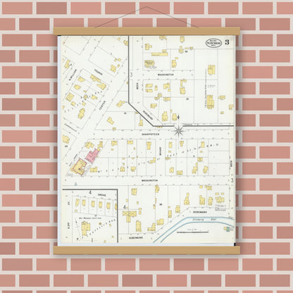 Old map wall art mockup — magnetic wood frame on brick wall — Sanborn Fire Insurance Map from Sebewaing, Huron County, Michigan (1901), Sheet #0003