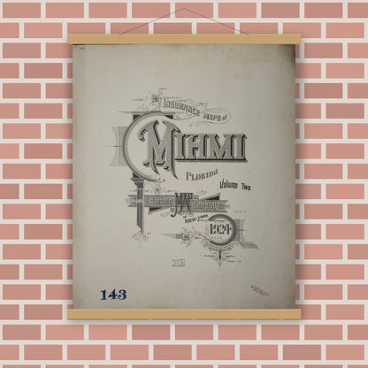 Old map wall art mockup — magnetic wood frame on brick wall — Sanborn Fire Insurance Map from Miami, Dade County, Florida (1938), Sheet #0001