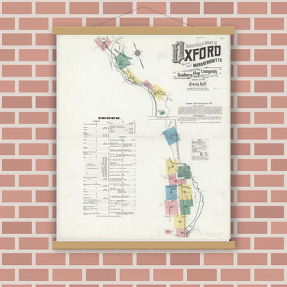 Old map wall art mockup — magnetic wood frame on brick wall — Sanborn Fire Insurance Map from Oxford, Worcester County, Massachusetts (1911) - Complete Map Set