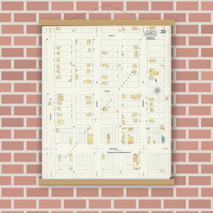 Old map wall art mockup — magnetic wood frame on brick wall — Sanborn Fire Insurance Map from Kankakee, Kankakee County, Illinois (1907), Sheet #0031