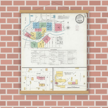 Old map wall art mockup — magnetic wood frame on brick wall — Sanborn Fire Insurance Map from Menasha, Winnebago County, Wisconsin (1900) - Complete Map Set