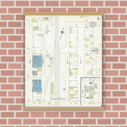 Old map wall art mockup — magnetic wood frame on brick wall — Sanborn Fire Insurance Map from Clifton, Bosque County, Texas (1911), Sheet #0003
