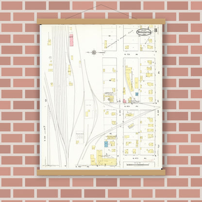 Old map wall art mockup — magnetic wood frame on brick wall — Sanborn Fire Insurance Map from Washington, Washington County, Iowa (1917), Sheet #0008